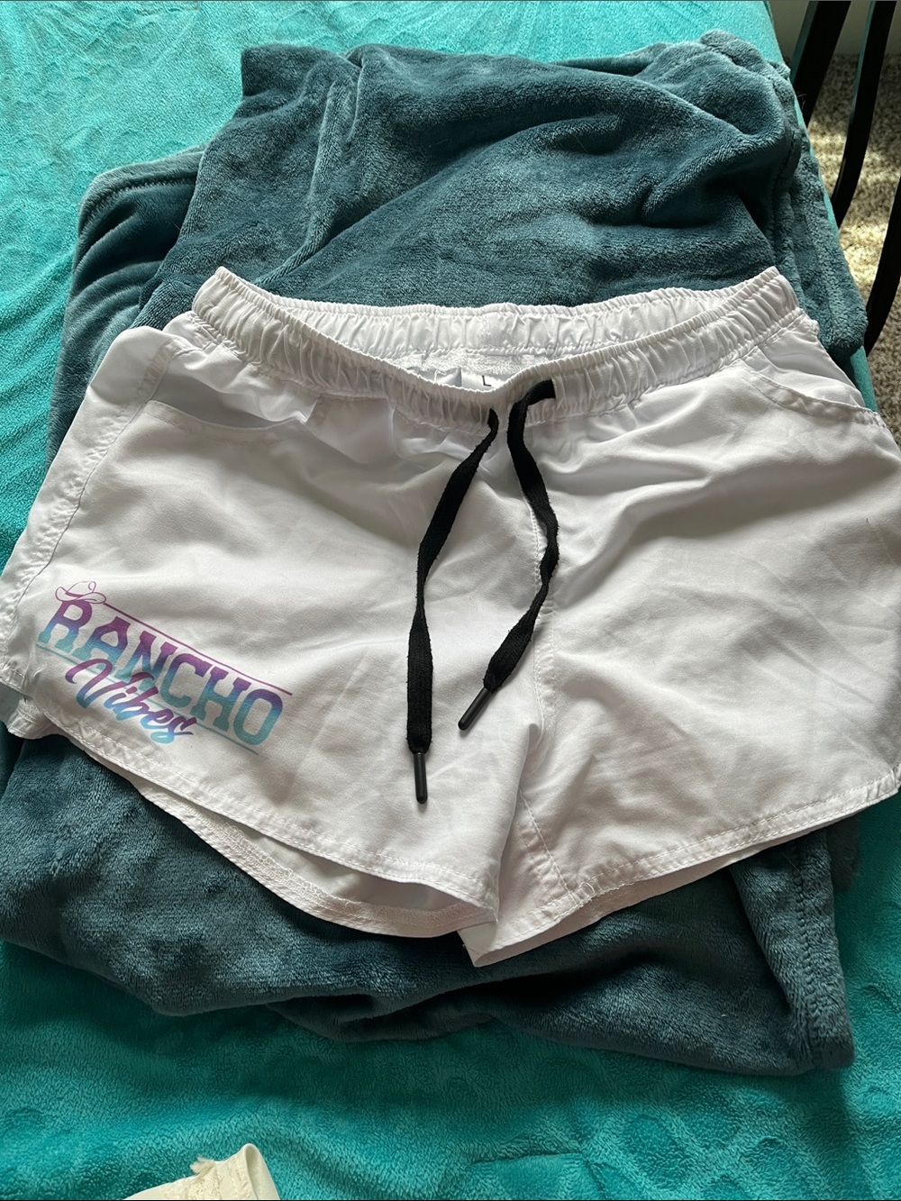 Rancho Vibes White Athletic Drawstring Shorts